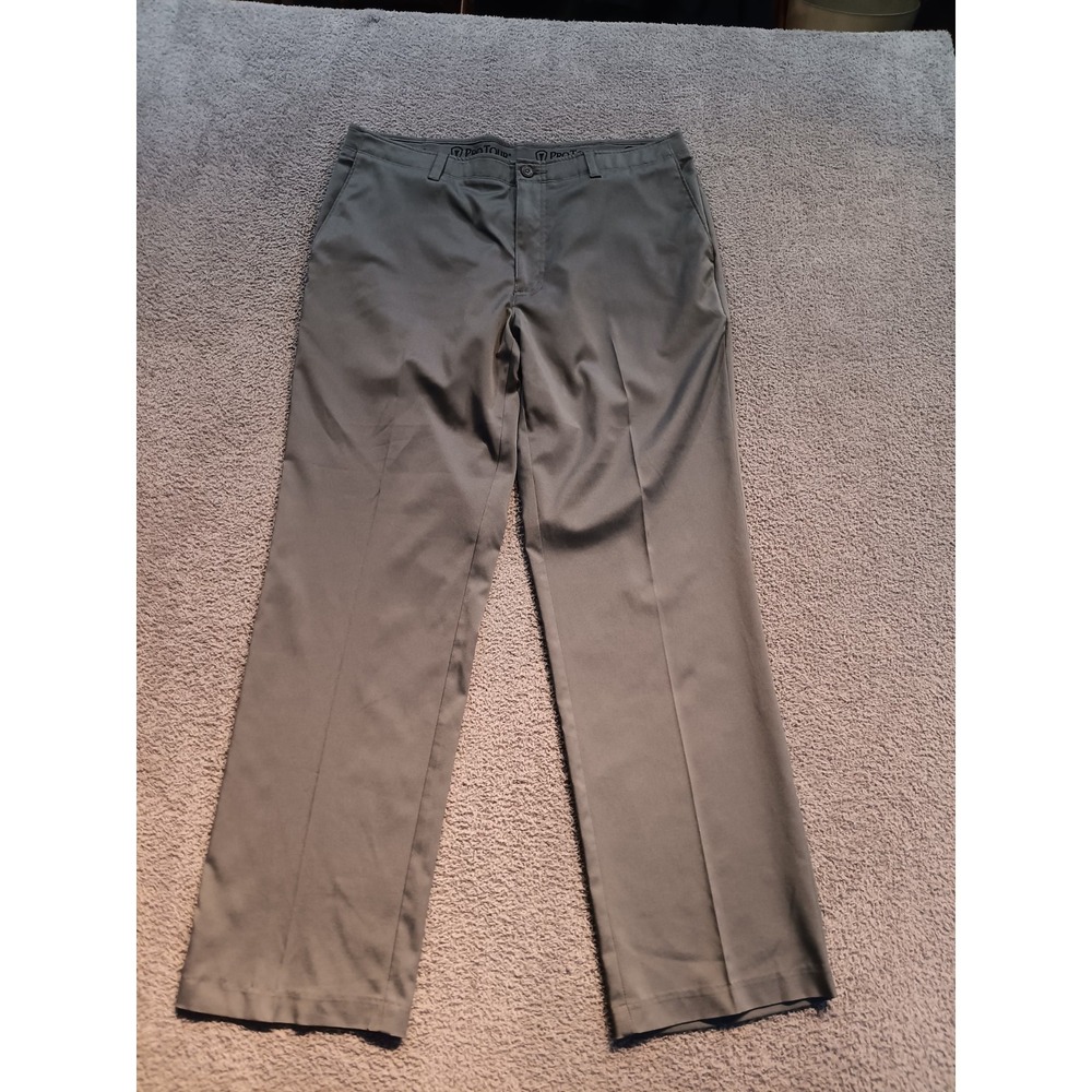 ProTour‎ Men's Dress Pants Gray 36x32 Flat Front Golf Office Workwear Comfort